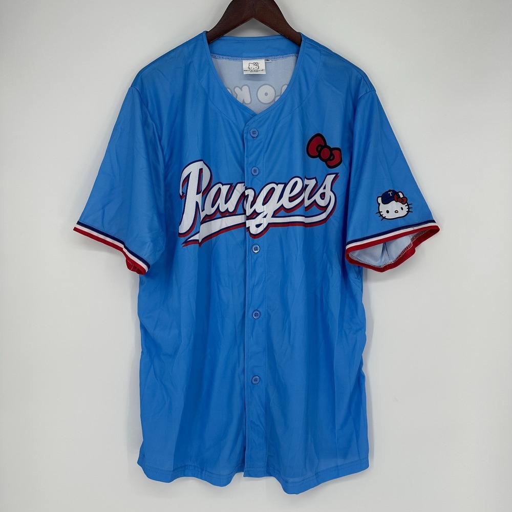 Sanrio Hello Kitty Texas Rangers Jersey Button Up XL Blue